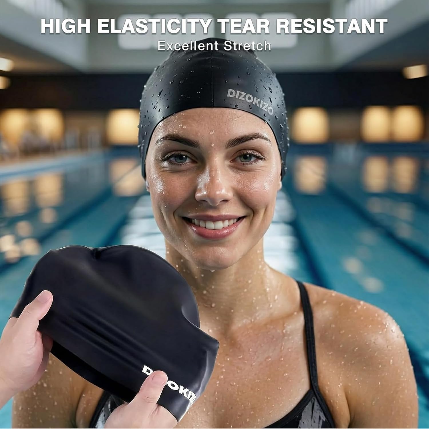 2pcs High Elasticity Silicone Swim Cap for Women and Men, Comfortable Non-Slip Swimming Caps for Long and Short Hair, Durable Waterproof Swim Hats for Adults, Keep Hair Dry