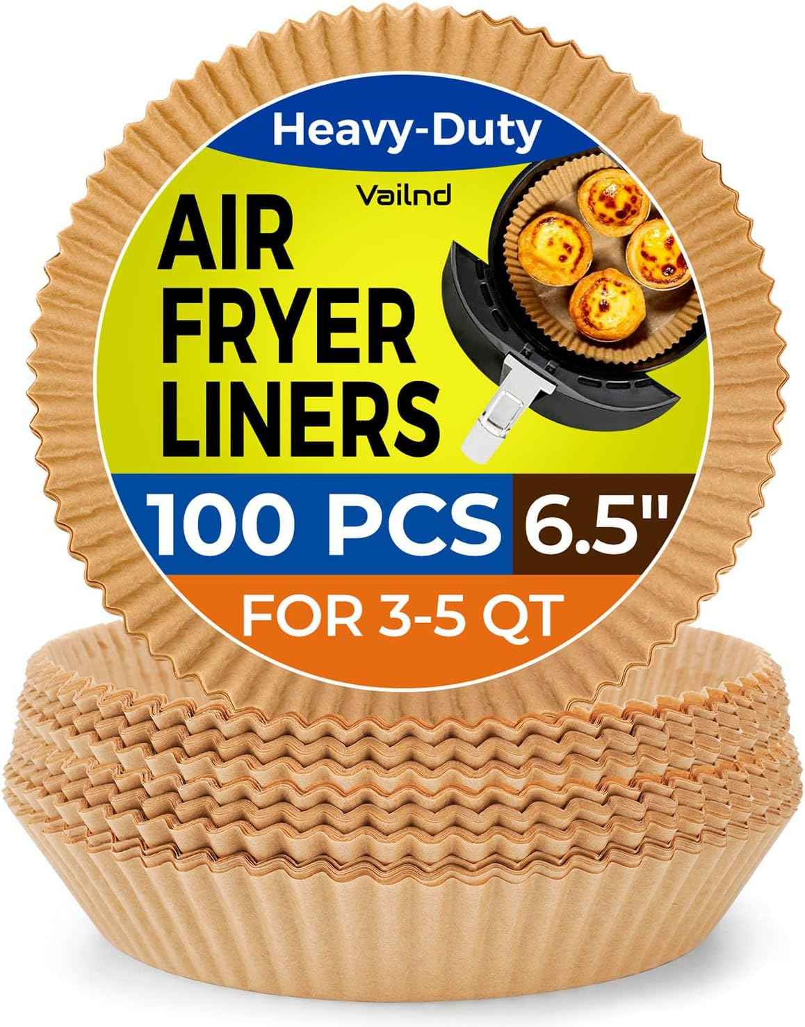Vailnd 100Pcs 6.5 Inch Round Air Fryer Liners Disposable for 3-5QT