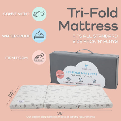 Pack and Play Mattress Topper | 38" x 26" Trifold Soft Foam