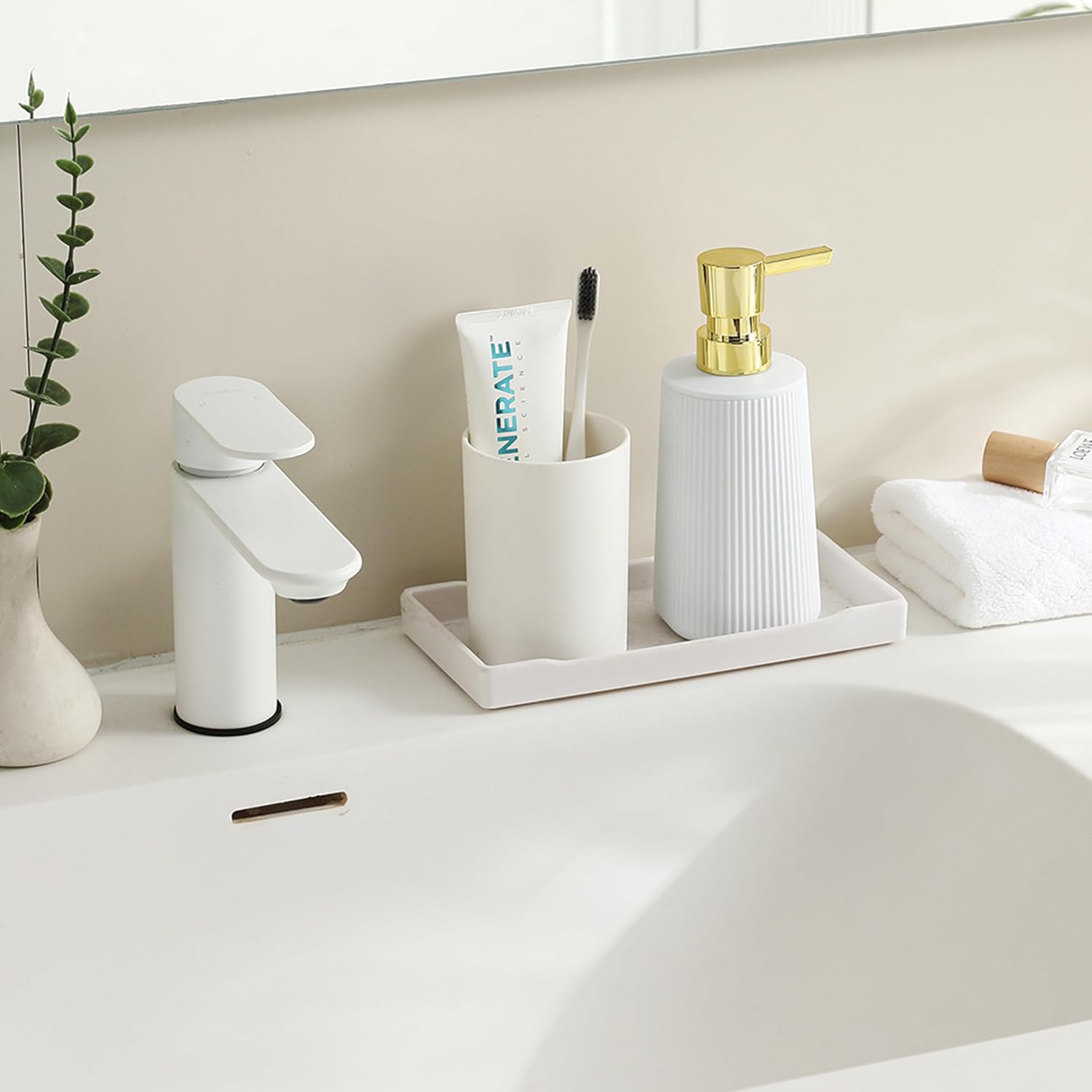 YAUKPH Small Soap Dispenser for Bathroom and Kitchen Matte White and Gold