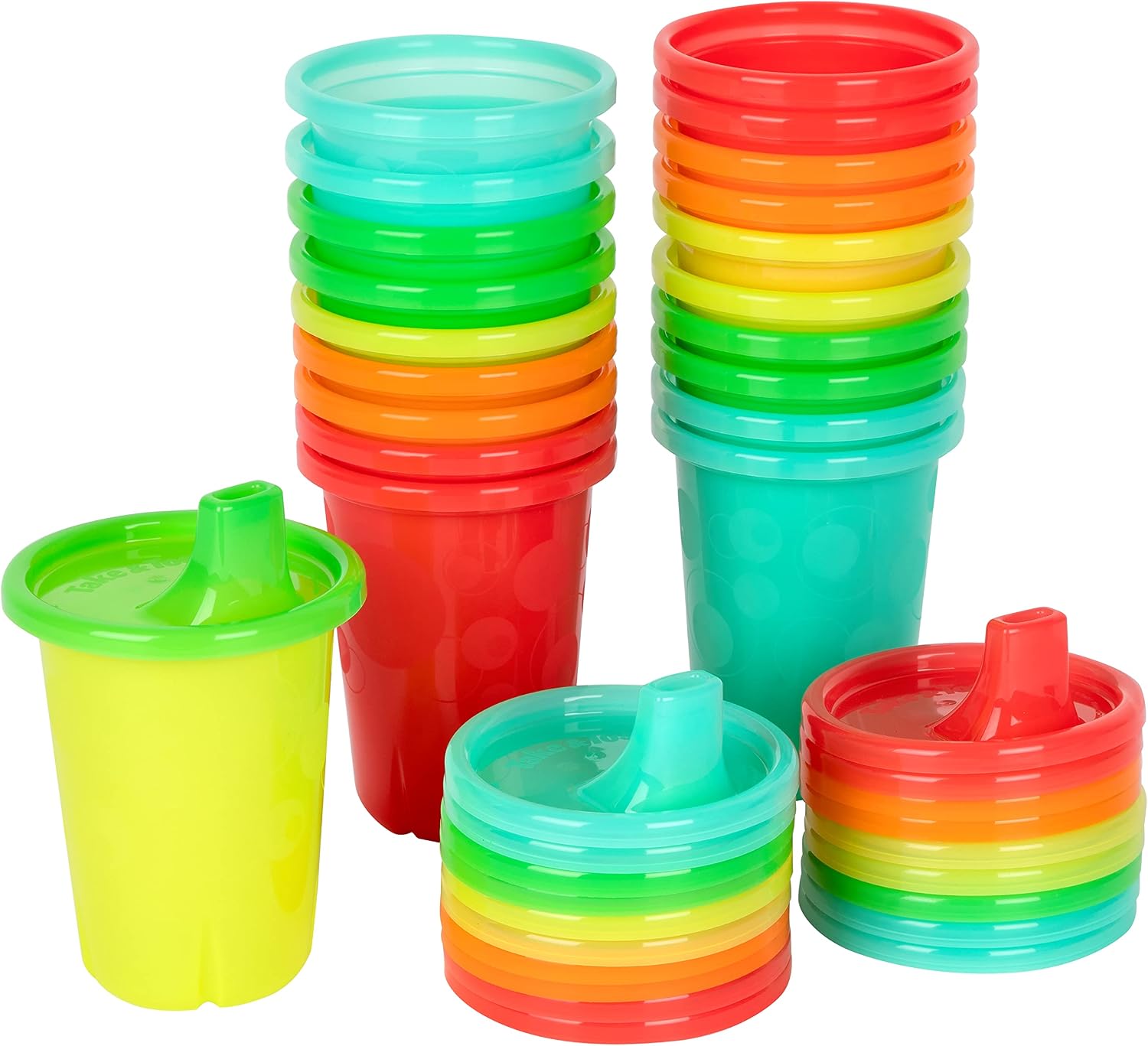 The First Years Take & Toss Spill Proof Sippy Cups - Rainbow Party Pack - Reusable Toddler Cups - Kids Cups and Snap On Lids for Ages 9 Months and Up - 20 Count