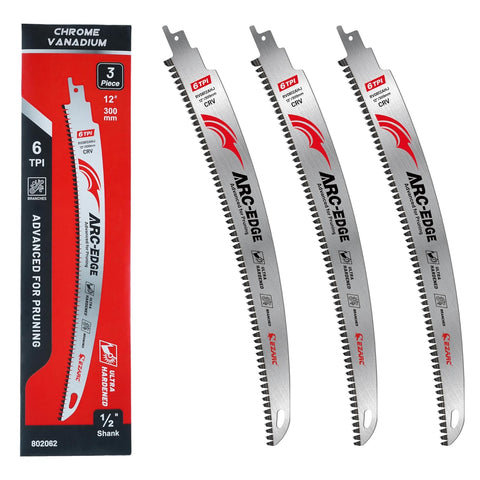 EZARC Arc Edge Reciprocating Saw Blades, 12-Inch 6TPI for Pruning, 3-Pack