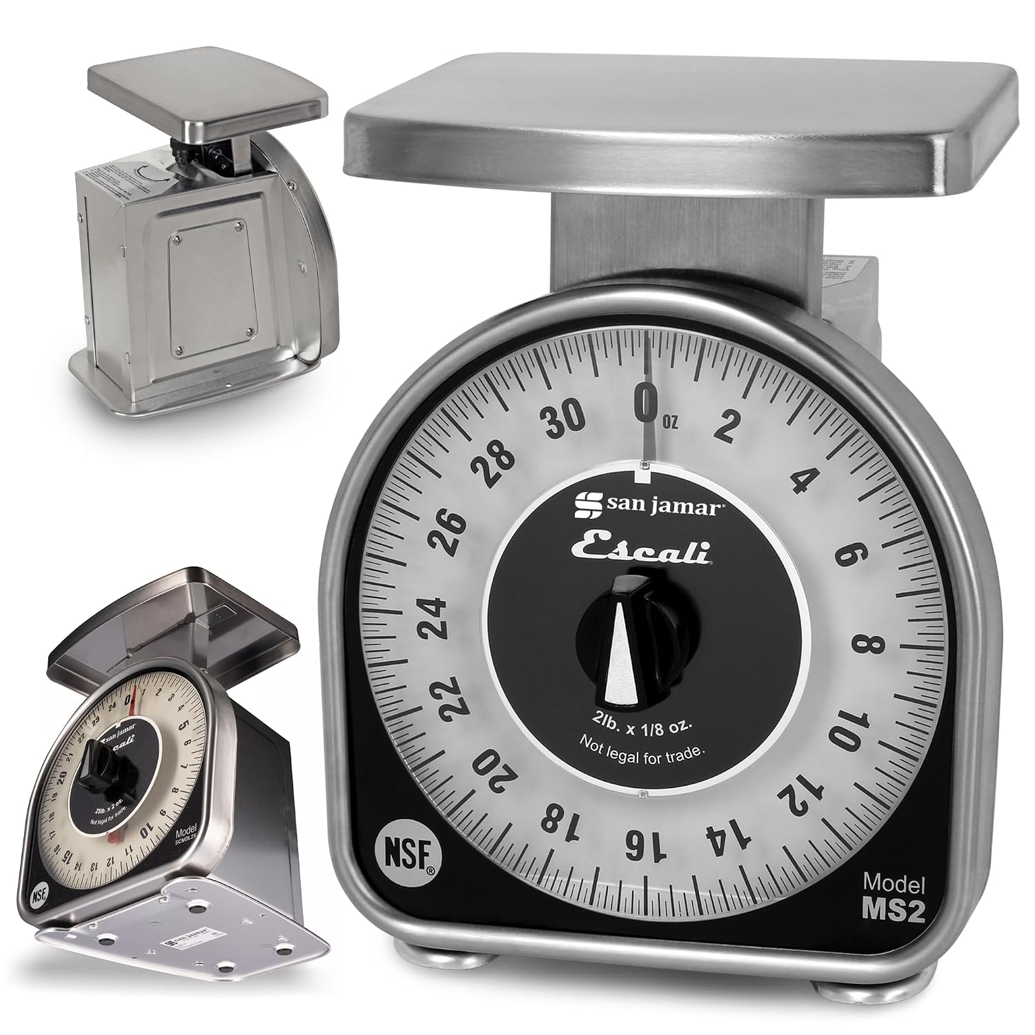 San Jamar Ms Series Mechanical Dial Scale Manual Food Scale with 2 Pound Capacity for Kitchens, Restaurants, And Cooking, Metal, 32 Ounces, Silver
