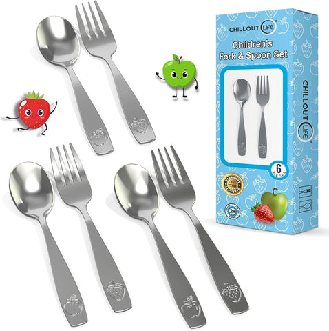 CHILLOUT LIFE Kids Silverware Set, Stainless Steel Utensils, 6-Piece
