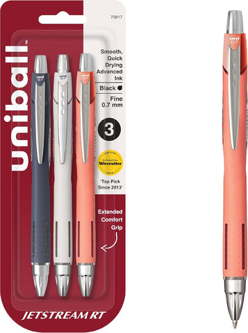 uniball™ Jetstream RT Ballpoint Pens, Black Ink, 0.7mm Fine Point, 3 Count