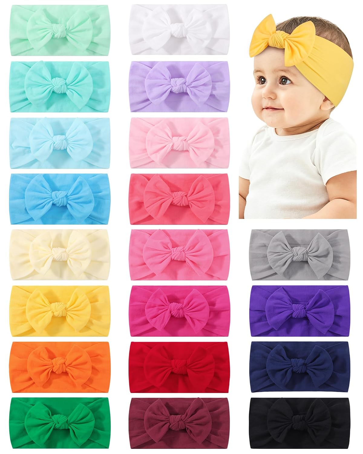 jollybows 20pcs Baby Headbands Baby Girls Bows Stretch Nylon Headbands