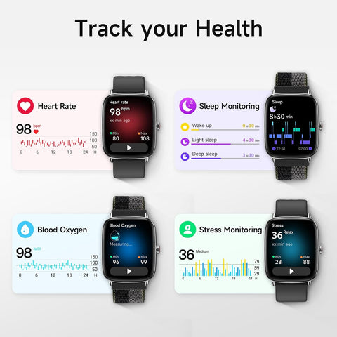 Smart Watch for Men Women, 1.85" HD Smartwatch Compatible iPhone/Samsung/Android (Answer/Make Calls), 100+ Sport Modes Fitness Tracker with Heart Rate/Sleep/SpO2 Monitor, IP68 Waterproof, 2 Bands