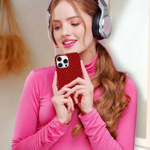 Hython for iPhone 14 Pro Max Case Cute Polka Dot Aesthetic Design Simple Cover 6.7", Thin Slim Anti-Scratch Soft TPU Bumper Shockproof Rubber Protective Phone Cases for Women Girls Girly Boys, Red