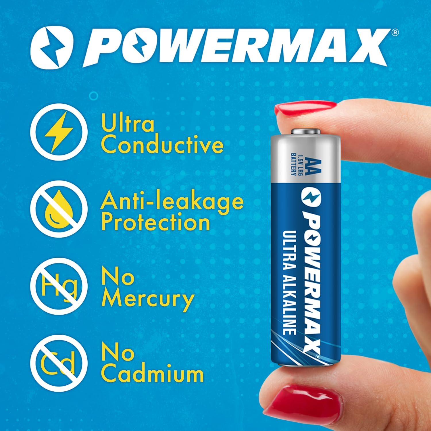 Powermax 24-Count AA Batteries, Ultra Long Lasting Alkaline Battery, 10-Year Shelf Life, Reclosable Packaging