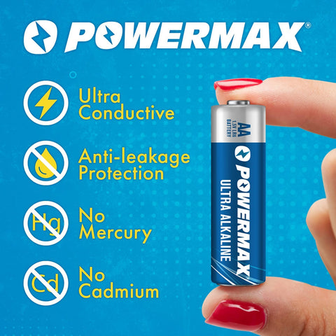 Powermax 24-Count AA Batteries, Ultra Long Lasting Alkaline Battery, 10-Year Shelf Life, Reclosable Packaging