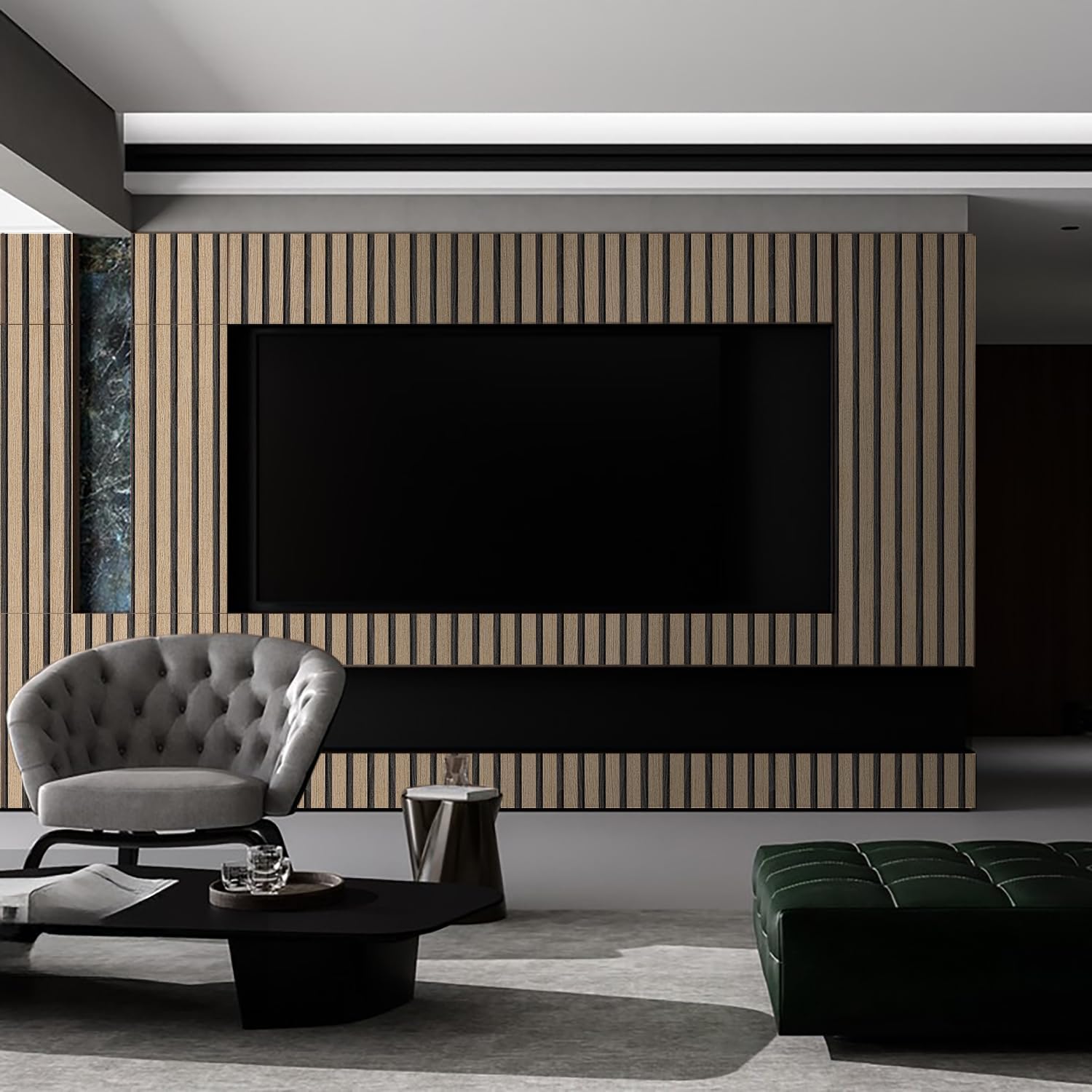 Brown Wood Slat Peel and Stick Wallpaper - 17.5"x100" Textured Faux Wood Self-Adhesive, Waterproof Removable Wall Panel for Bedroom, Kitchen, Office - Easy Install