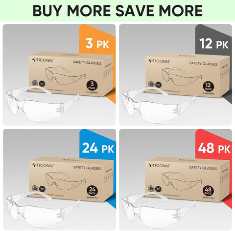 TICONN Clear Safety Glasses for Men & Women, ANSI Z87.1 Safety Goggles