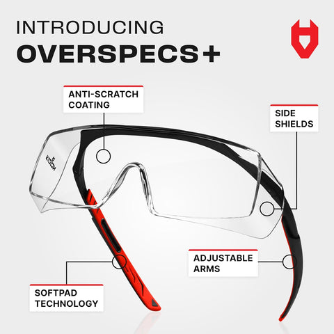 NoCry Safety Glasses Over Eyeglasses for Men and Women with Anti Scratch Lenses and Integrated Side Shields — Adjustable Temples with Anti-Slip Tips — 100% UV Protective Eyewear — ANSI Z87 (10-pack)