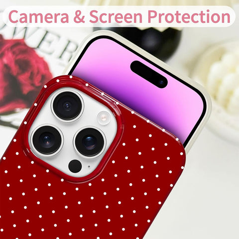 Hython for iPhone 14 Pro Max Case Cute Polka Dot Aesthetic Design Simple Cover 6.7", Thin Slim Anti-Scratch Soft TPU Bumper Shockproof Rubber Protective Phone Cases for Women Girls Girly Boys, Red