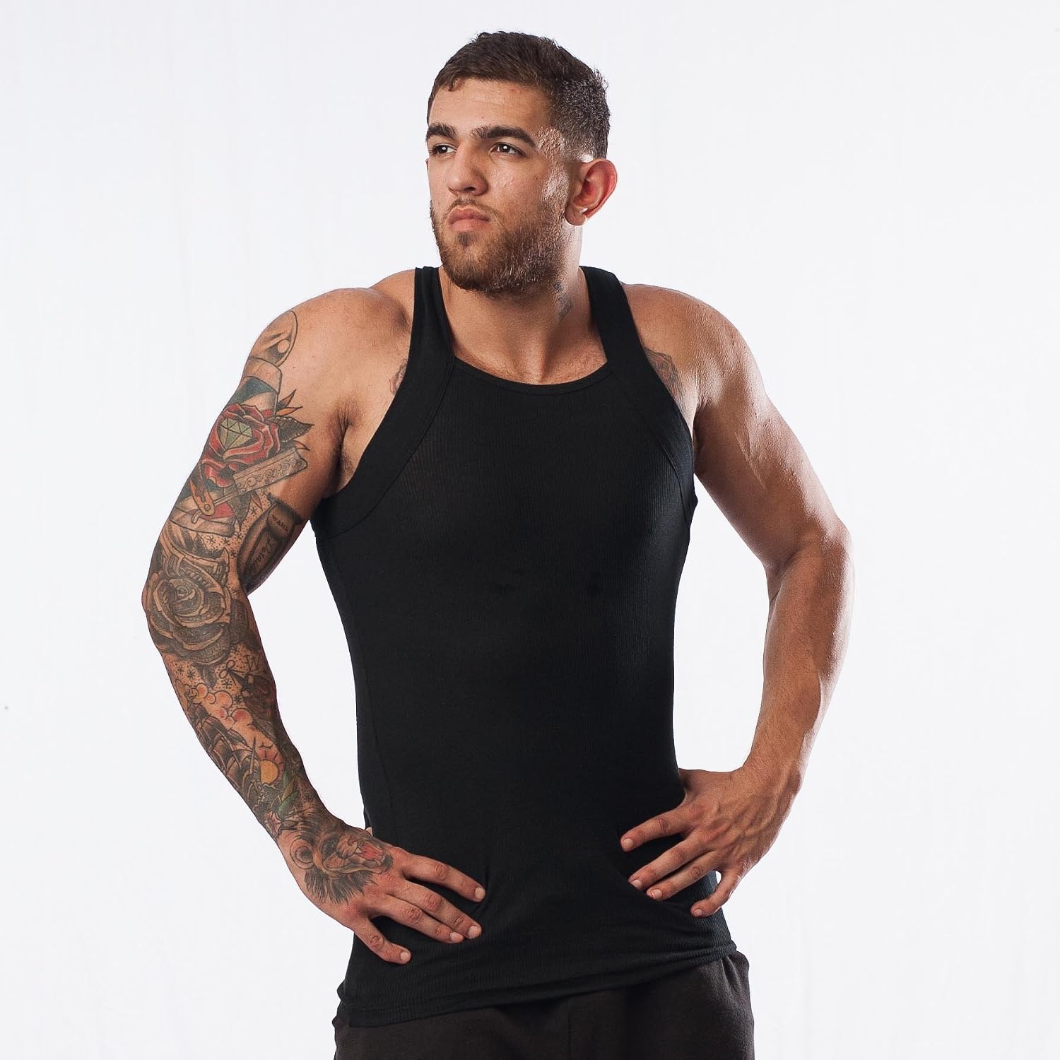 Different Touch Men's Ribbed Tank Tops Square Cut Muscle Ribbed Underwear Shirts