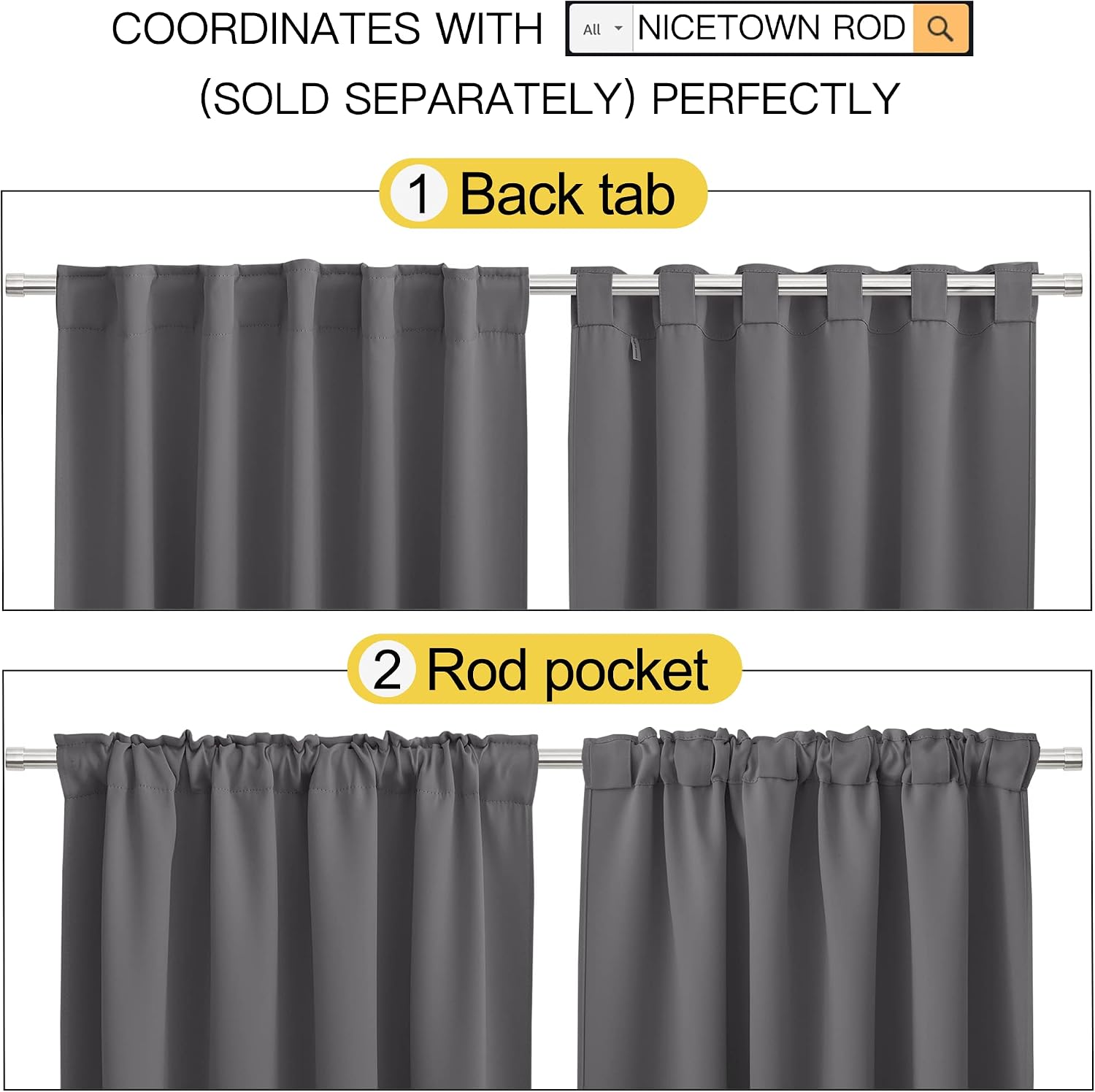NICETOWN Light Reducing Curtain Panels Window Draperies - (Grey Color) 52x84 inch, 2 Pieces, Insulating Room Darkening Drapes for Bedroom