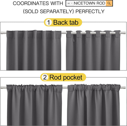 NICETOWN Light Reducing Curtain Panels Window Draperies - (Grey Color) 52x84 inch, 2 Pieces, Insulating Room Darkening Drapes for Bedroom