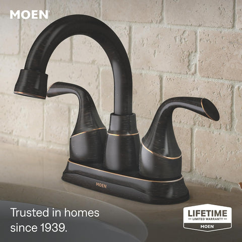 Moen Idora Mediterranean Bronze Two-Handle Centerset Bathroom Sink Faucet with Drain Assembly, 84115BRB