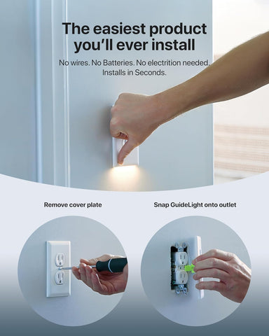 Single - SnapPower GuideLight [For Duplex Outlets] - Replaces Plug-In Night Light - Electrical Receptacle Wall Plate With LED Night Lights - Auto On/Off Sensor - (Duplex, Ivory)