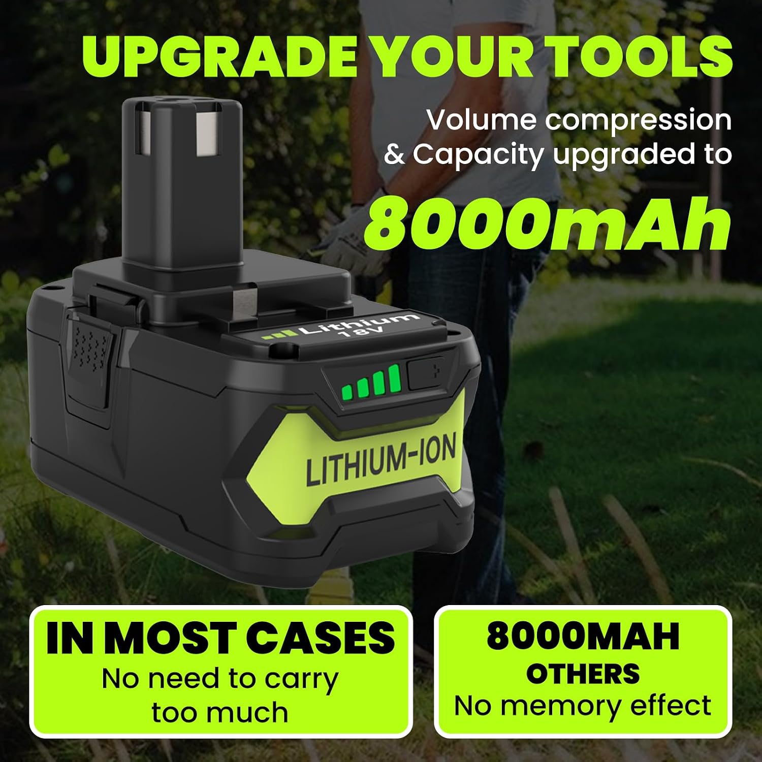 2-Pack 18V 8000mAh P108 Extended Runtime Replacement for Ryobi 18V Battery