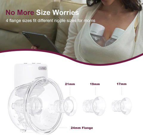 Wearable Breast Pump S12, Electric DoublePump Hands-Free Breastfeeding Pump, 12 Adjustable Suction Levels, Portable Low Noise Hospital-Grade Breast Pump with Carrying Bag, 24mm, 2 Pack, White