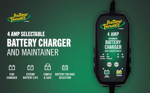 Battery Tender 4 AMP Battery Charger and Maintainer - Automotive Switchable 12V or 6V Smart Automatic for Cars SUVs and Trucks - Lead Acid, AGM, Gel, & Lithium Battery Charger - 022-0209-BT-WH