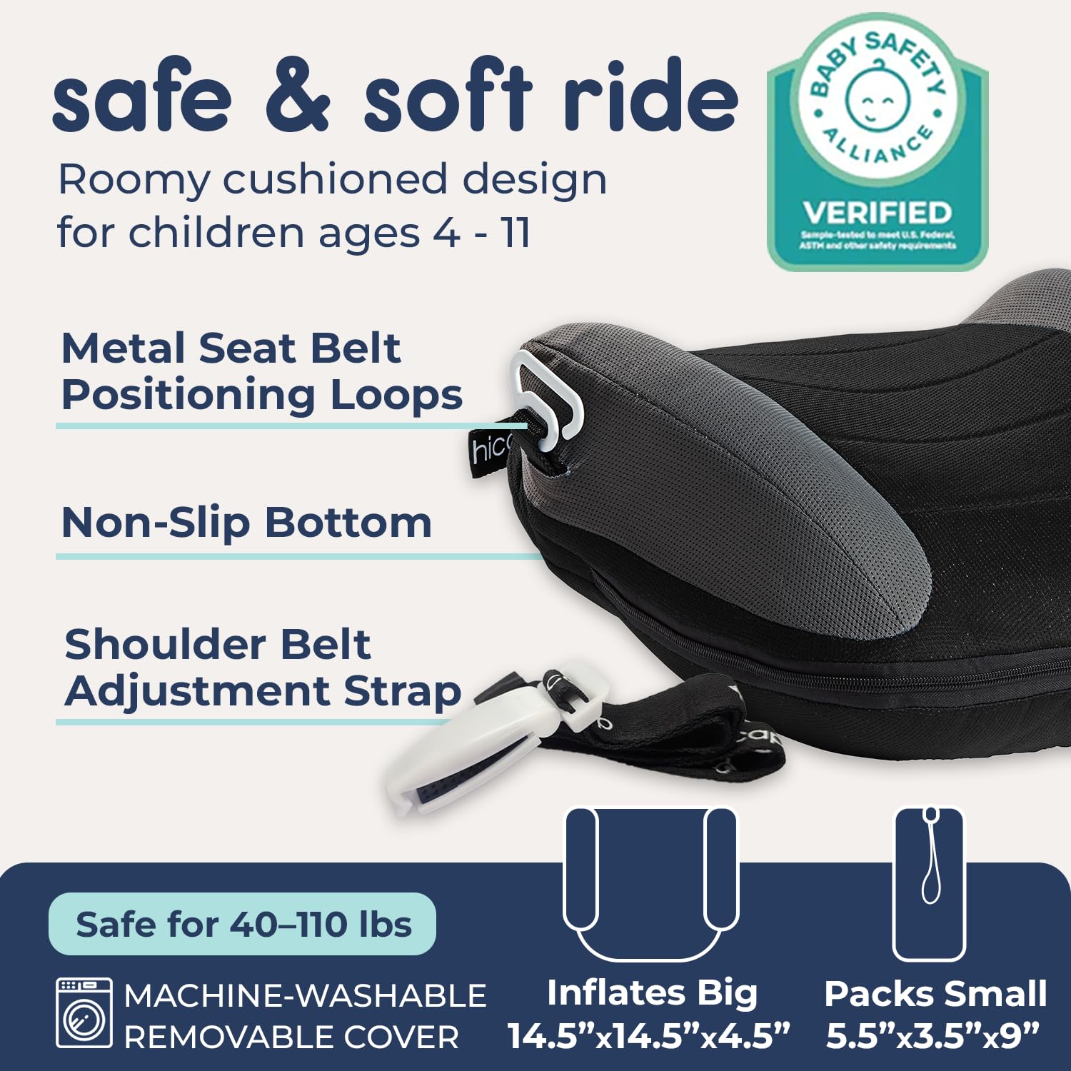 UberBoost Inflatable Booster Seat for Car, Travel Booster Seat, Black/Gray