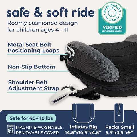 UberBoost Inflatable Booster Seat for Car, Travel Booster Seat, Black/Gray