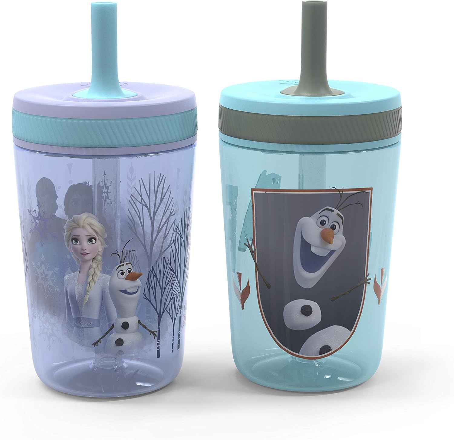 Zak Designs Disney Frozen II Movie Kelso Tumbler Set, Leak-Proof Screw-On Lid with Straw, Made of Durable Plastic and Silicone, Perfect Bundle for Kids (Frozen 2 Olaf, 15 oz, 2pc Set)
