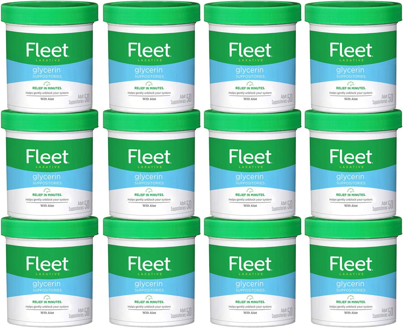 Fleet Laxative Glycerin Suppositories for Adult Constipation, 50 Count, 12 Pack