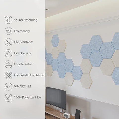 12 Pack Hexagon Acoustic Panels Self Adhesive Sound Proof Foam