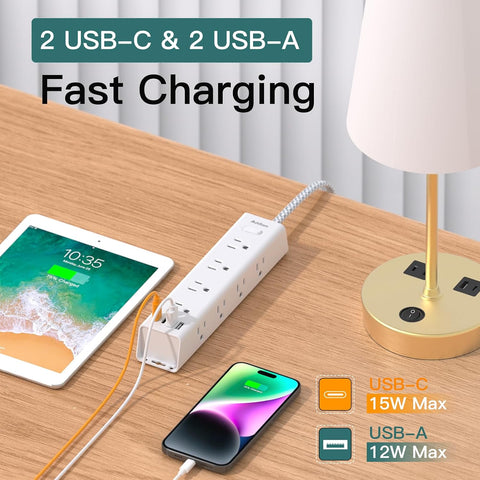 Surge Protector Power Strip - 15 FT Extension Cord with 12 AC Outlets 4 USB