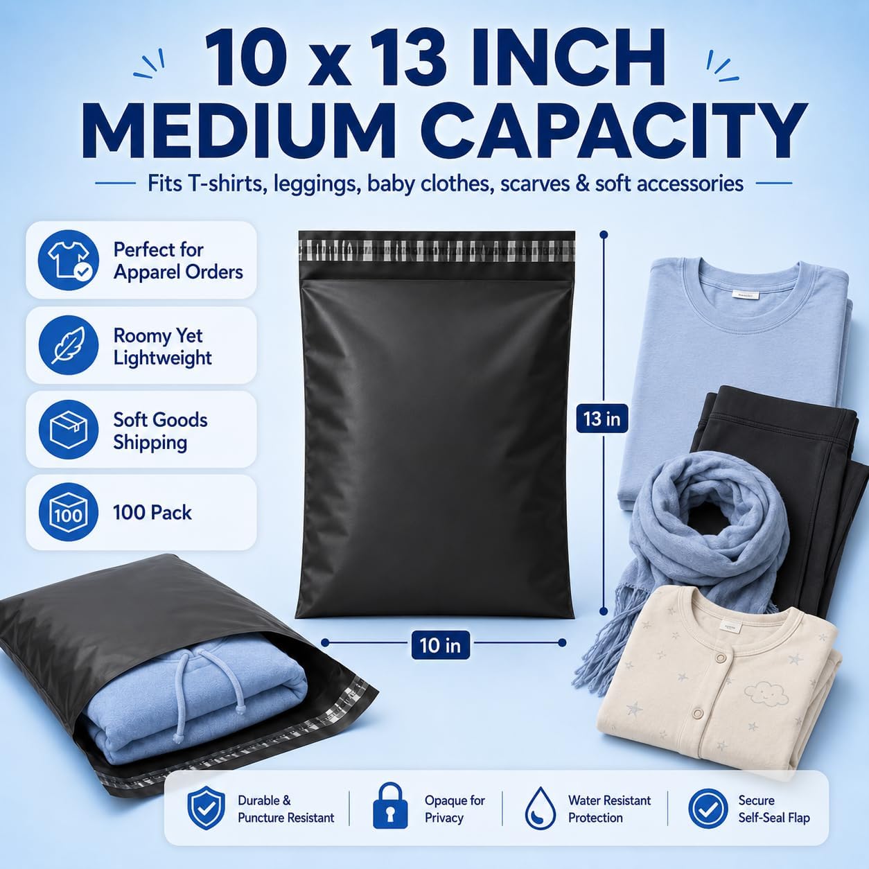 Fuxury Poly Mailers 10x13 Inch 50Pcs, Waterproof Shipping Bags for Clothing