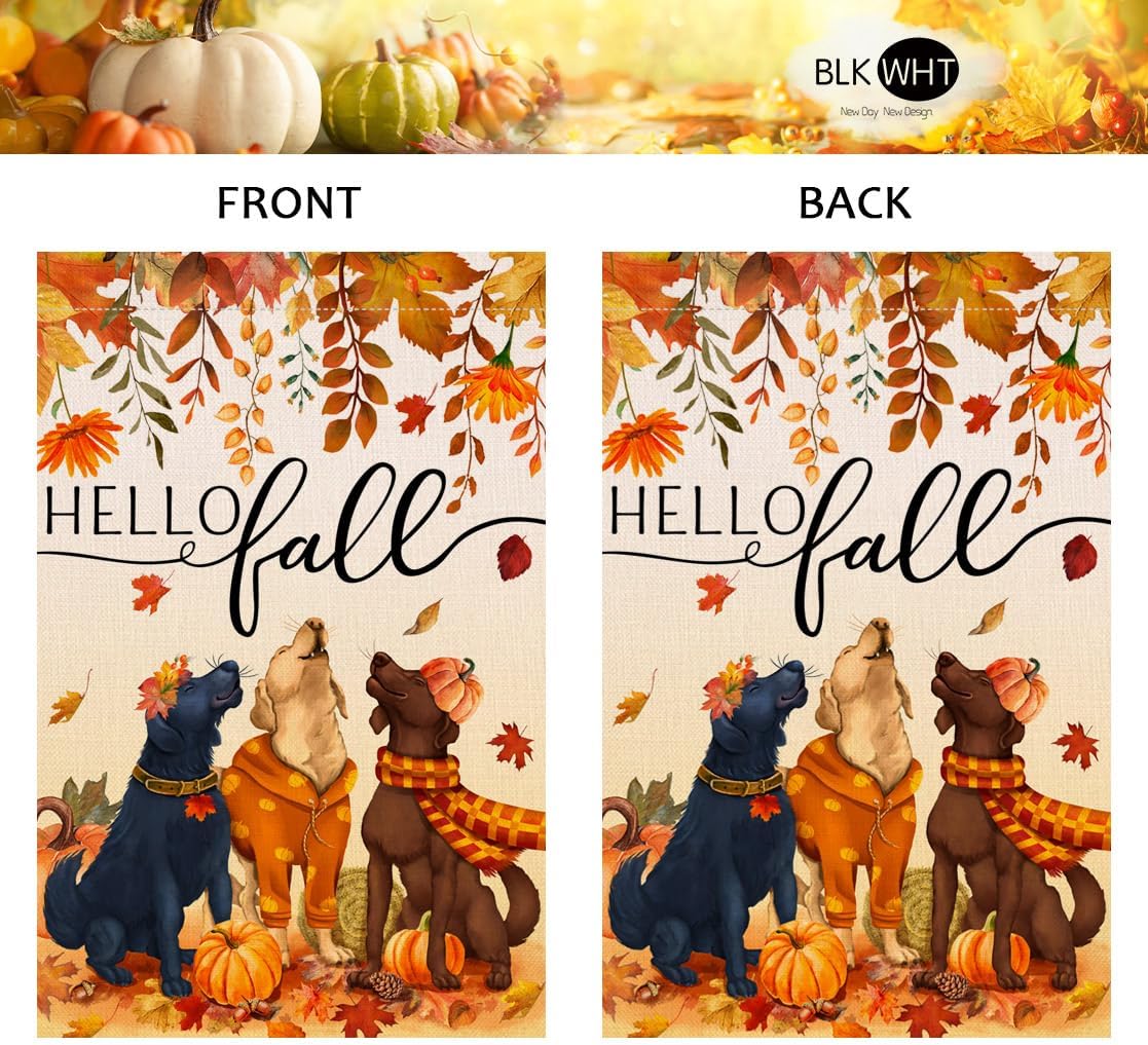 Fall Dogs Garden Flag 12x18 Double Sided Leaves Holiday Yard Decor