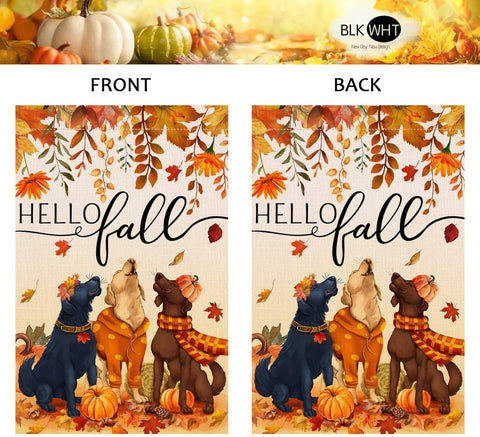 Fall Dogs Garden Flag 12x18 Double Sided Leaves Holiday Yard Decor