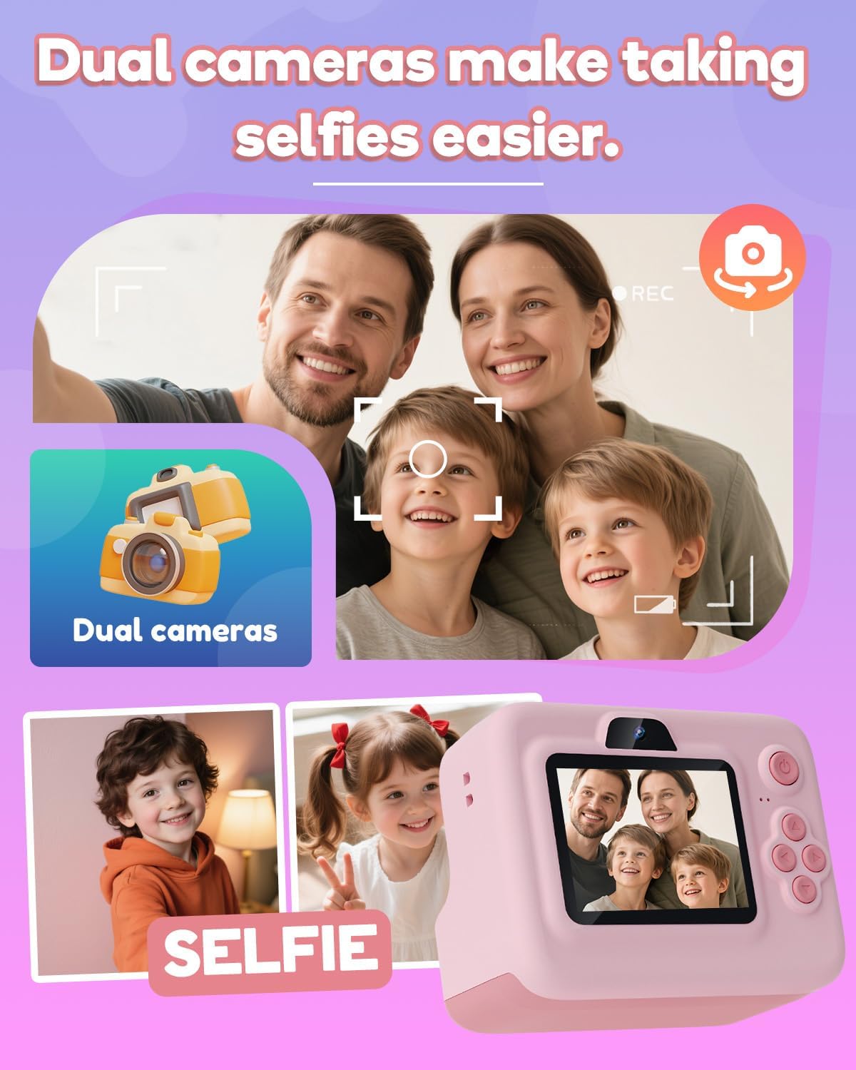 Dylanto Kids Camera Instant Print,1080P Kids Instant Cameras that Print Photos,Christmas Birthday Gifts for Girls Age 3-12,Portable Toy for 3 4 5 6 7 8 9 10 Year Old Girls Boys Pink