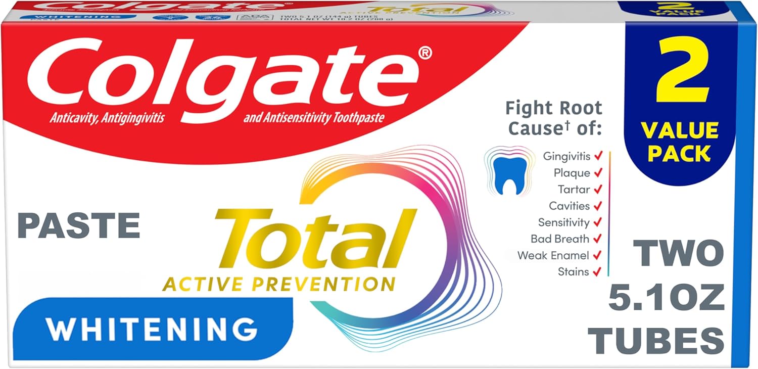 Colgate Total Whitening Fluoride Toothpaste, Mint, 2 Pack, 5.1 oz
