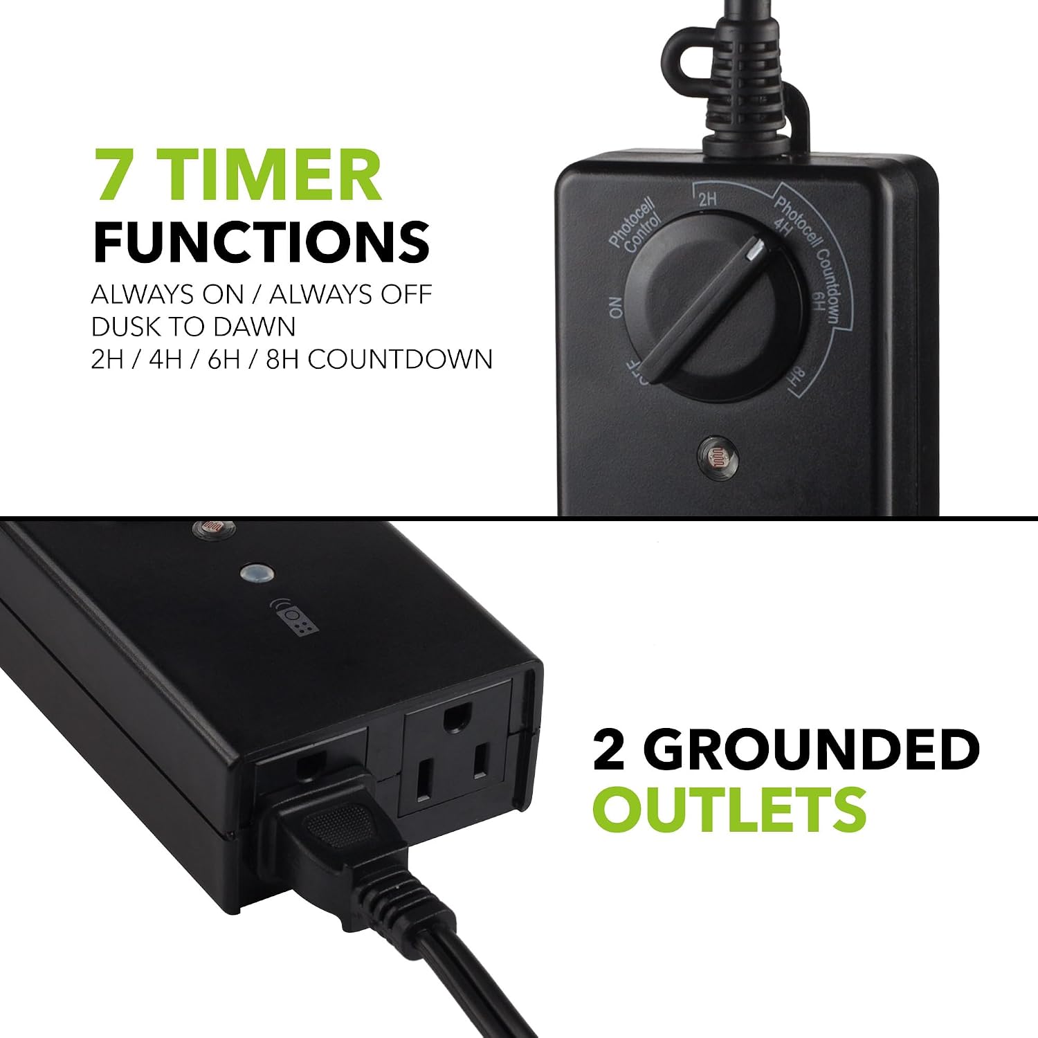 BN-LINK Outdoor Timer Outlet, Dusk+Countdown, 2 Grounded Outlets