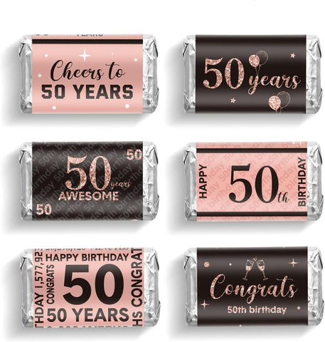 Tenare 90 Pcs 50th Birthday Candy Wrappers, Pink Stickers