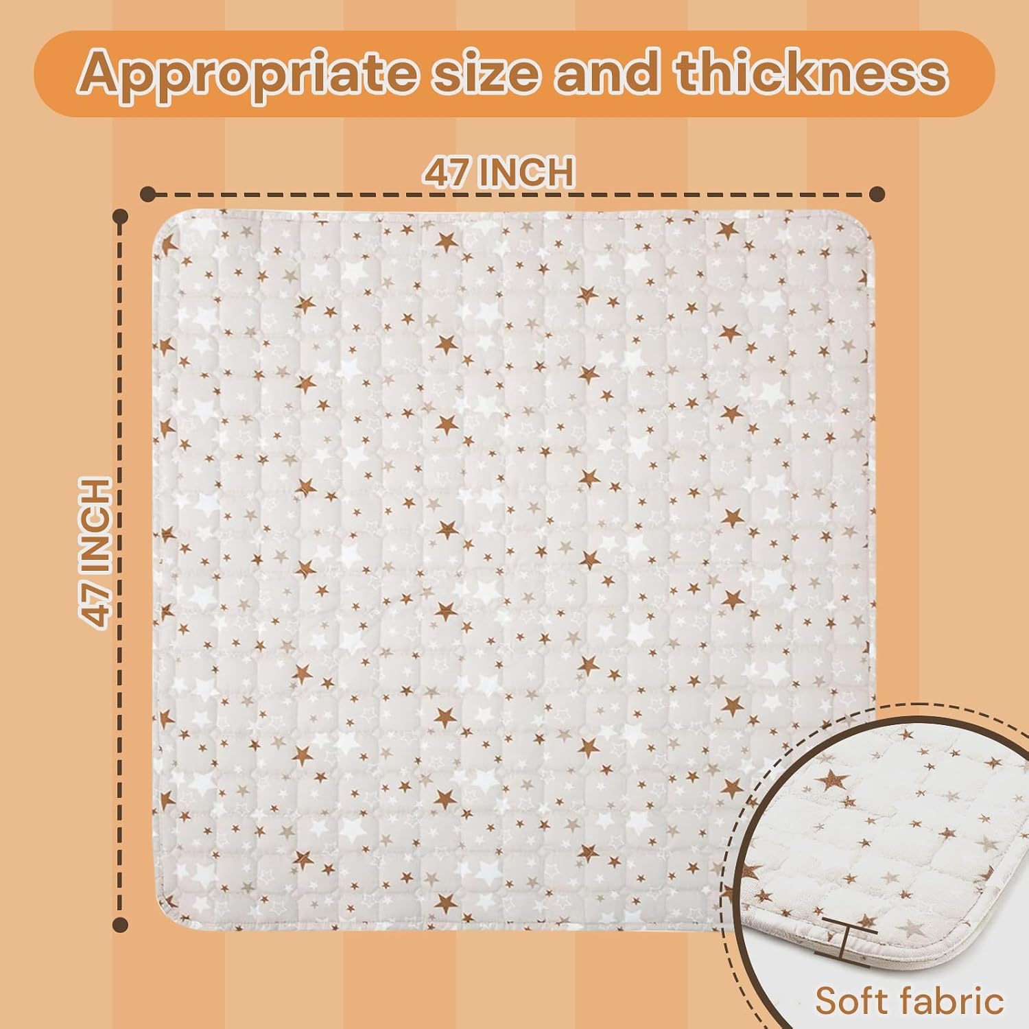 RONGFA Baby Play Mat for Floor, 47'' x 47'' Soft Padded Mat for Baby, Playpen Mat for Toddlers Infant Kids, Machine Washable, Non-Slip Bottom Safe for Crawling (Star)