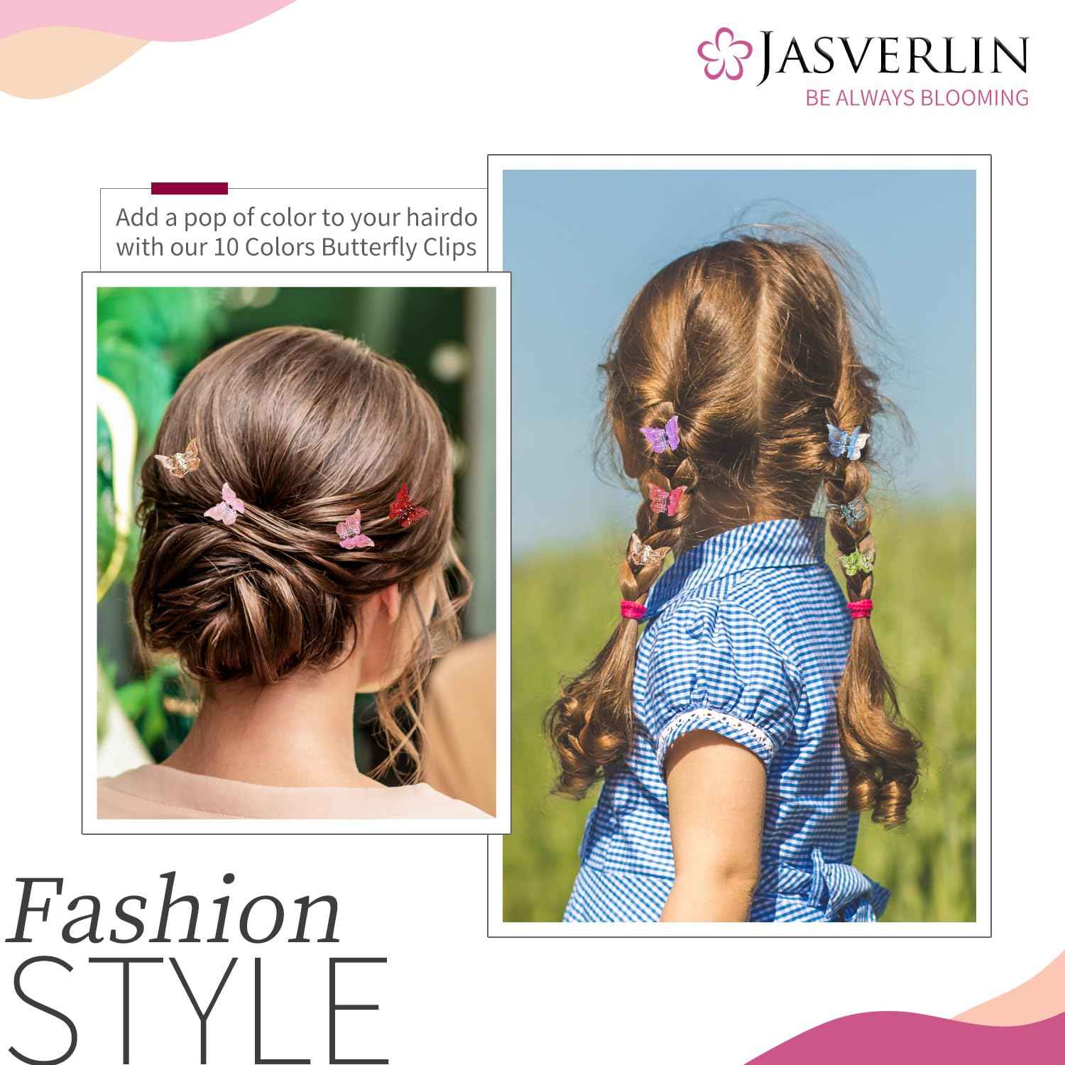 JASVERLIN Glitter Butterfly Hair Claw Clips, Y2K Hair Accessories 50 Pcs