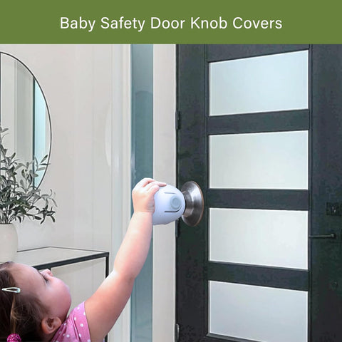 Child Proof Door Knob Covers, 4-Pack, White - Baby Safety Door Knob Covers for Toddlers, Snap-in Design for Easy Install, Durable & Non Toxic, Fits Standard Round Knobs