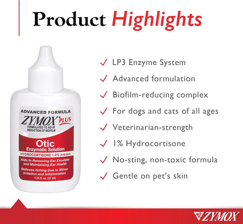 Zymox Advanced Formula Otic Plus Enzymatic Ear Solution for Dogs and Cats