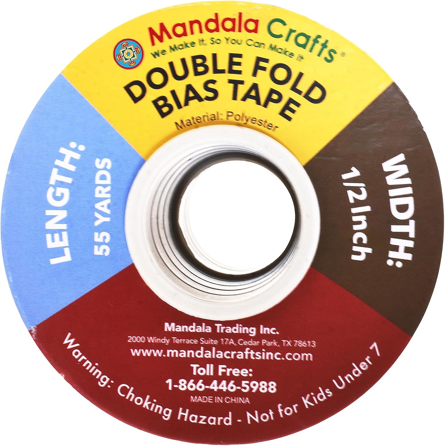 Mandala Crafts 55 Yds 1/2 Inch Steel Blue Double Fold Bias Tape for Sewing