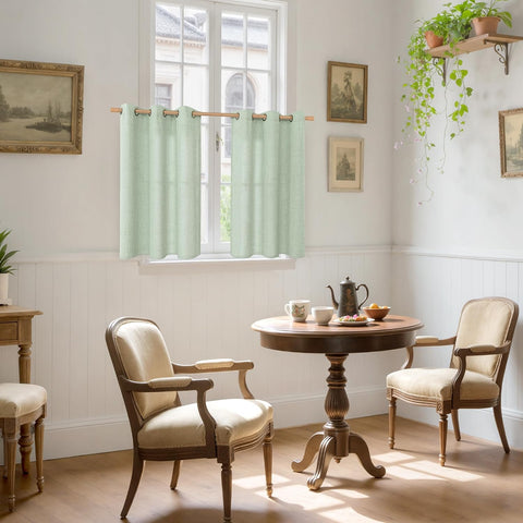 YoungsTex Sage Green Kitchen Window Curtains, Short Linen Drapes with Bronze Grommet Light Filtering Semi Sheer for Bathroom Windows, 42 x 40 Inch, 2 Panels