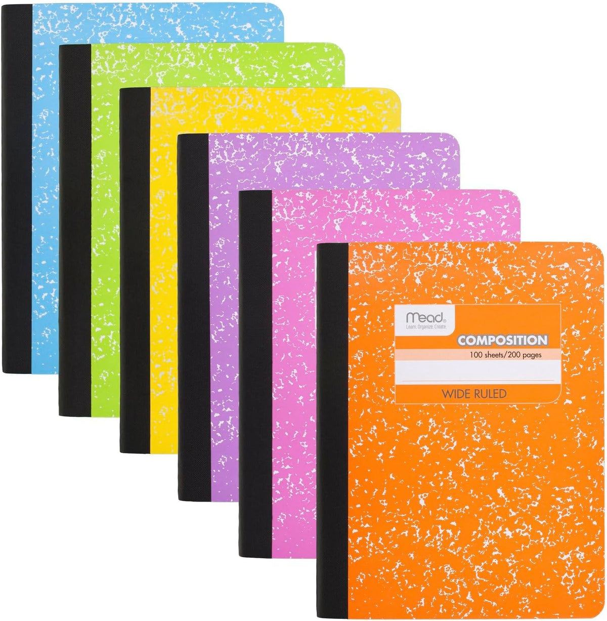 Mead Composition Notebook, Wide Ruled 7.5" x 9.75" Paper, 100 Sheets, Assorted Colors, 6 Pack (950054-ECM)