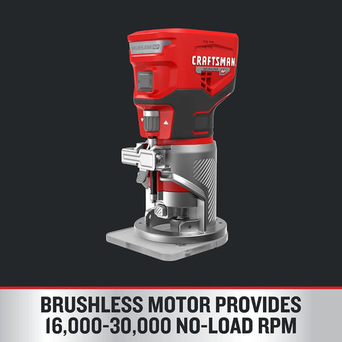 CRAFTSMAN V20 Router Tool, Cordless, Variable Speed, Fixed Base Router with Depth Adjustment, Bare Tool Only (CMCW400B)