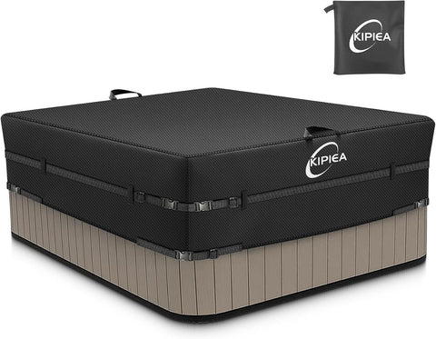 Kipiea 600D Outdoor Waterproof Square Hot Tub Cover Protector, Heavy Duty Polyester SPA Covers UV Protection Cover 88" L x 88" W x 20" H, Black
