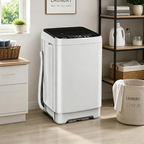 Anukis Fully Automatic Washing Machine, 13 lbs Capacity Top Load Washer with Drain Pump, 10 Wash Programs & 8 Water Levels, Household Laundry Washer, White and Gray