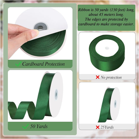 woric Dark Green Ribbon 1 Inch 50 Yards Emerald Green Satin Ribbon